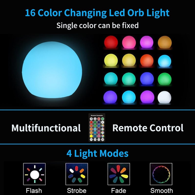 RKDTX ضوء كرة LED، ضوء كروي بدون سلك بحجم 4 بوصات مع جهاز تحكم عن بعد، 16 لون متغير لضوء الليل للأطفال، مصباح مزاجي قابل لإعادة الشحن، مقاوم للماء IP68 للاستخدام في المنزل، الحفلات، حمام السباحة، زينة عيد الميلاد - Image 2